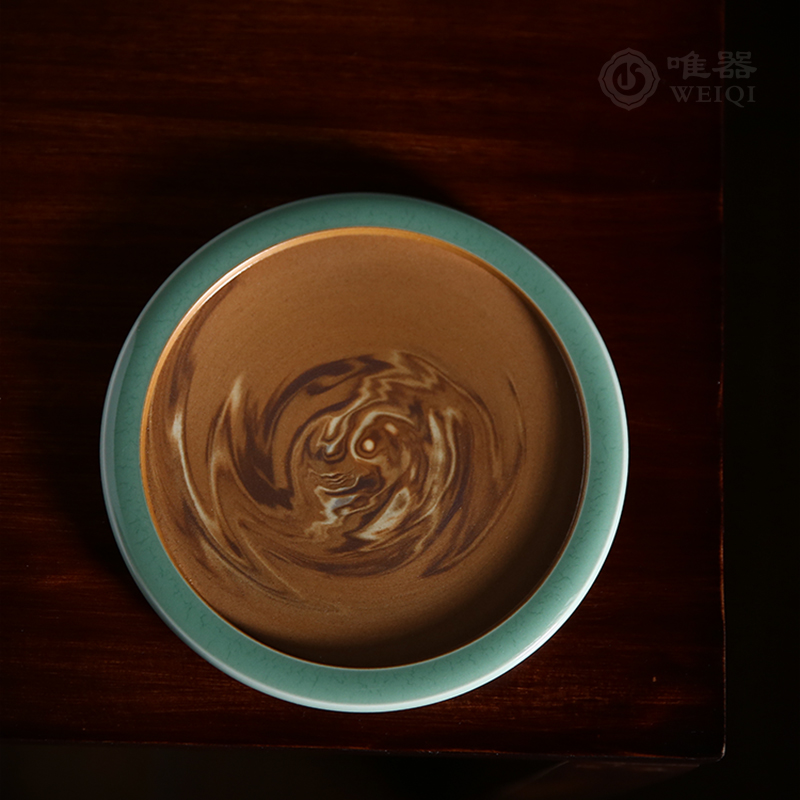 Green porcelain leaf Zhengmao Handmade < Fengyun > Kettle Bearing Dry Foam Table High Difficulty Hanging Clay Tea Tray Tea Dish Accessories