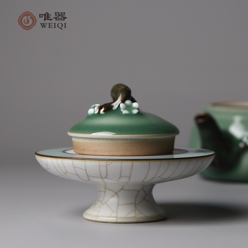 Green porcelain cover Xu Jiu pure handmade pot lid Ceramics Tea Leaking tea Depot Mat Fu Tea Accessories