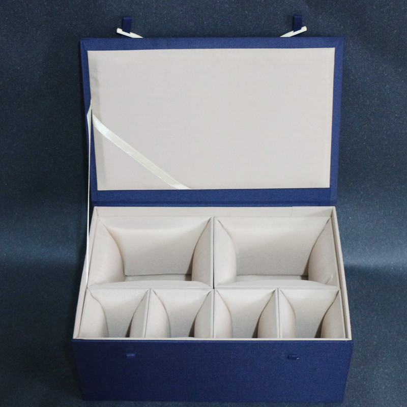Blue suit brocade box tea set gift box one pot four cups six cups rectangular storage teapot box can be customized