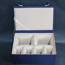 Blue set brocade box tea set gift box one pot four cups six cups rectangular storage teapot packaging box can be customized