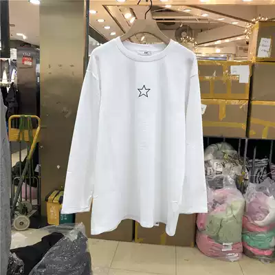 D W1693 chest embroidery five-pointed star long sleeve top early spring new loose velvet T-shirt base shirt Women