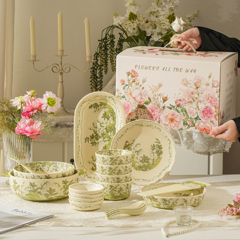 Chinese Happy Lily of the Valley Ceramic Bowls and Dishes Wedding Gifts Souvenirs Housewarming Moving Gifts Tableware Set Gift Box