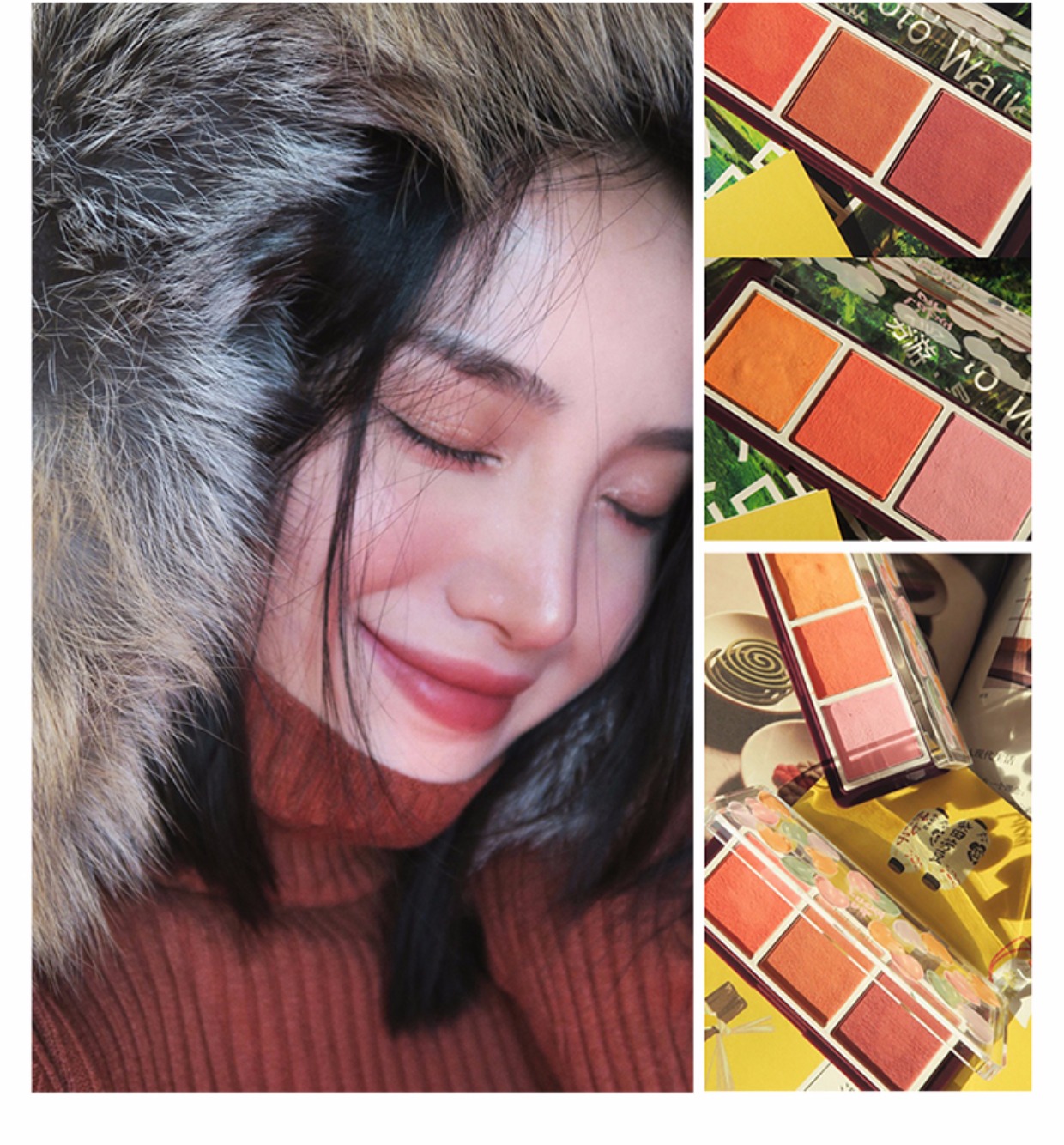 Bà Judydoll Orange Lucky Balloon Series Tri-color Mousse Blush Rouge Trang điểm màu nude Tự nhiên Trắng má hồng klavuu