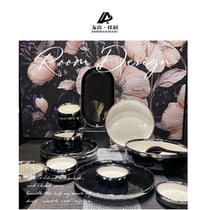 Light luxury style silver edge dish set household tableware set modern simple high-looking housewarming ins ceramic tableware