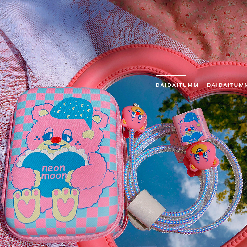 Teddy Goodnight Bear Apple xsmax11 Charger Protective Cover for 8 Data Cable Sticker Headset Winding Wire Package