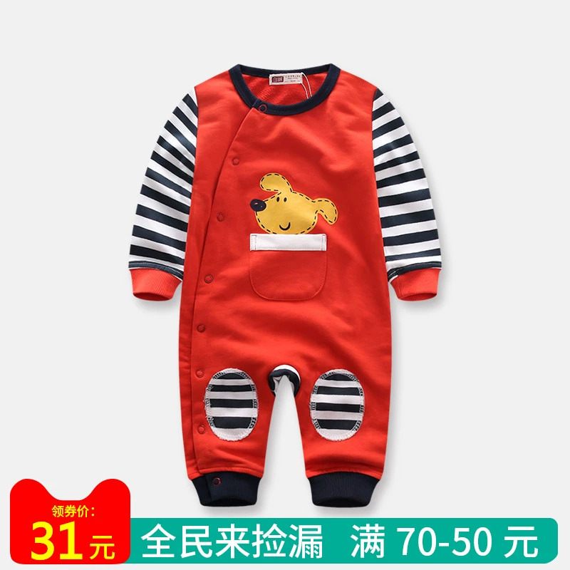 Sơ sinh giải trí leo núi dài phù hợp với trẻ sơ sinh quần áo thời trang phim hoạt hình jumpsuit cho bé mùa xuân và mùa thu mô hình dài tay Ha Yi Chao - Áo liền quần