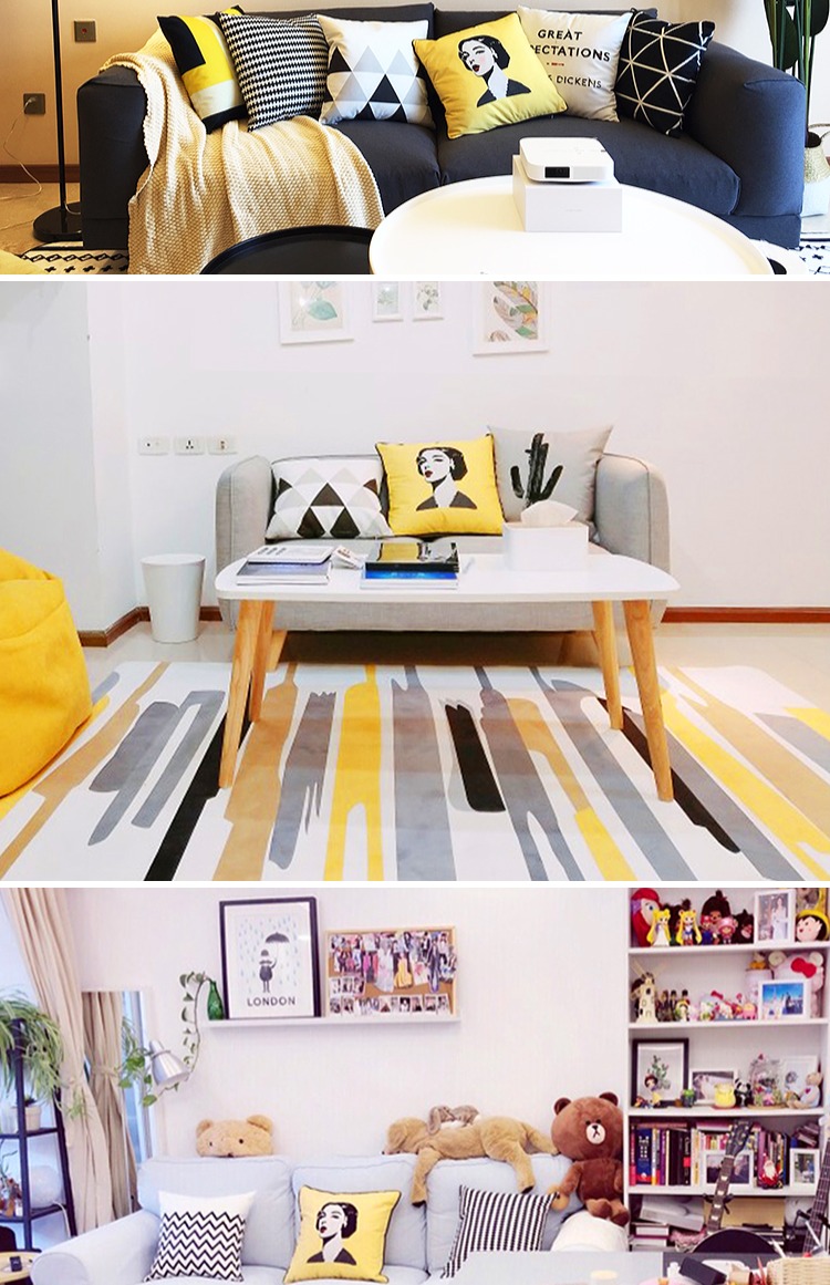 Bắc Âu hiện đại siêu mềm gối cashmere màu vàng đen và trắng xám đệm đen và trắng dựa vào gối sofa văn phòng đệm trở lại - Trở lại đệm / Bolsters gối chống đau lưng văn phòng