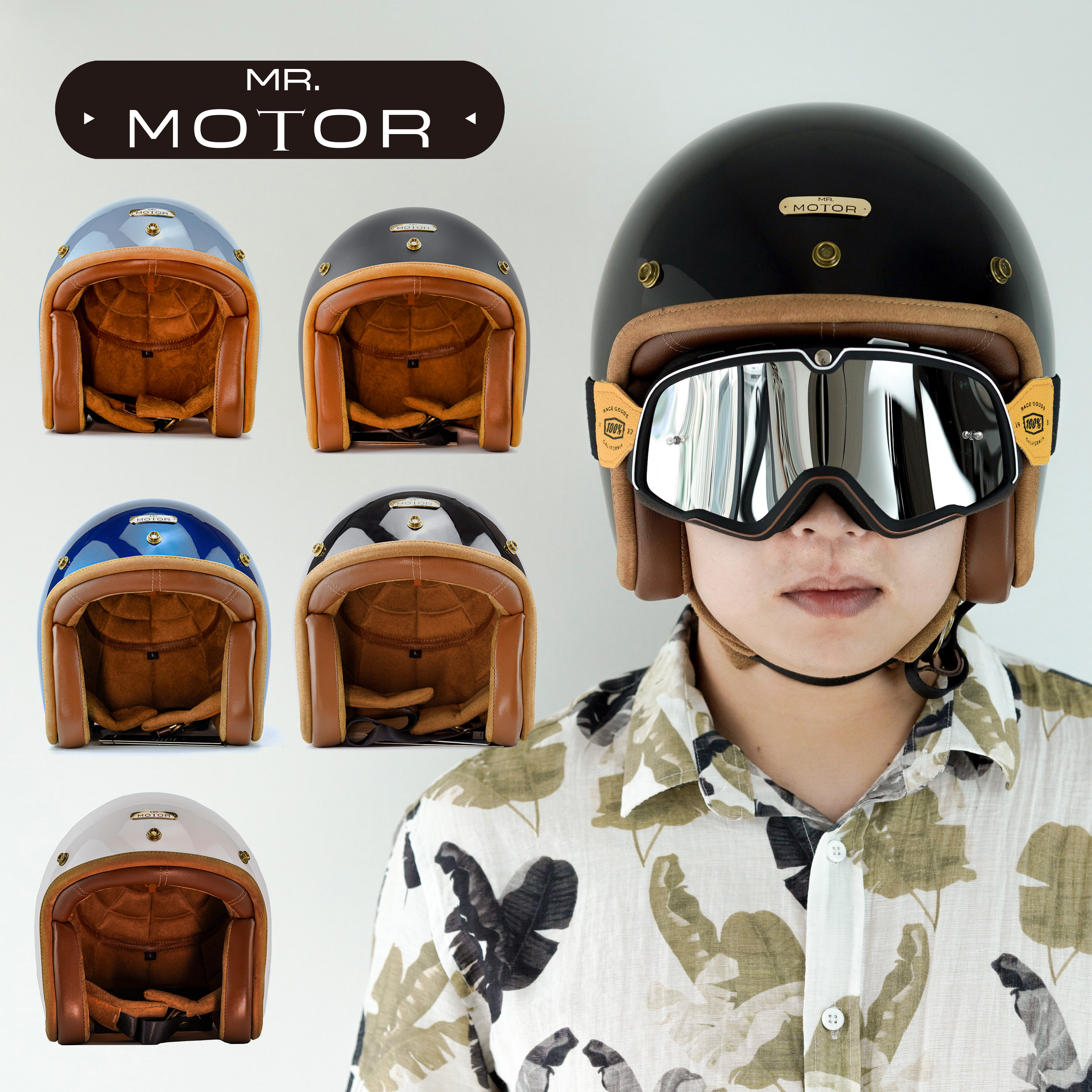 (Nut 4) MR MOTOR Vintage Motorcycle Handmade Half Helmet Leather Triumph Harley 3 4 Motorcycle Helmet