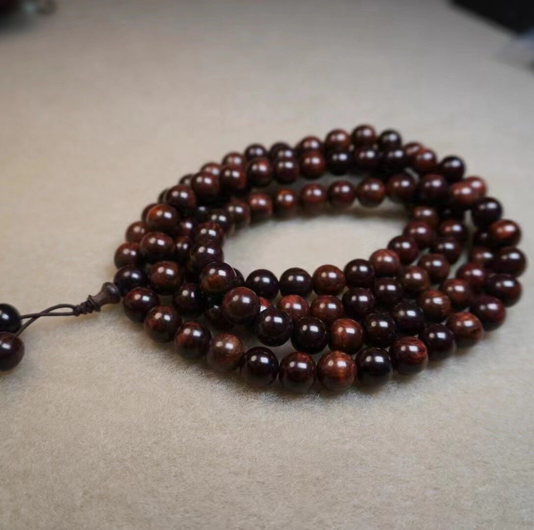 Authentic Hainan huanghuali purple oil pear Buddha beads bracelet for men and women 108 old materials collection Wenwan rosary bracelet