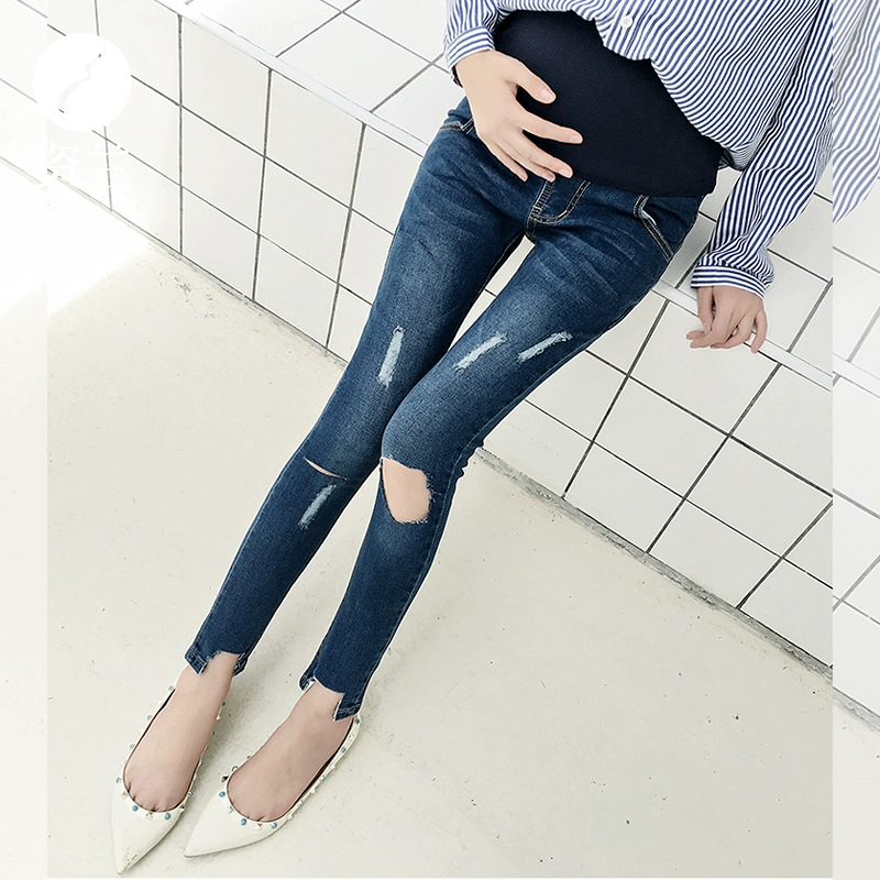 Quần bà bầu thời trang hè 2019 mẹ bầu bà bầu quần jeans mùa hè phần mỏng mặc mùa xuân và mùa hè quần bà bầu - Phụ nữ mang thai quần / quần bụng