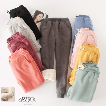 Winter sherpa thickened sweatpants with velvet for small feet Winter sherpa thickened sweatpants with velvet for small feet