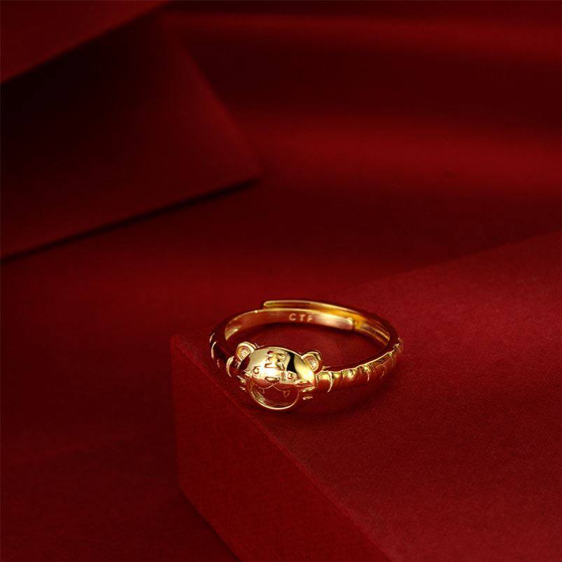 Pure Silver Tiger Ring Ben Life Year Little Tiger Head Opening Ring Zodiac Zodiac Tiger Laughs Mouth New Year Gift Men And Women Wave
