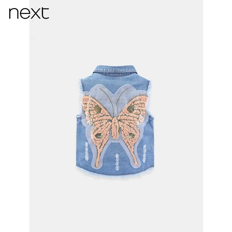 NEXT Children's waistcoat Waistcoat New Baby Kan Shoulders Spring Autumn Thin girl's denim jacket with foreign-sent baby waistcoat