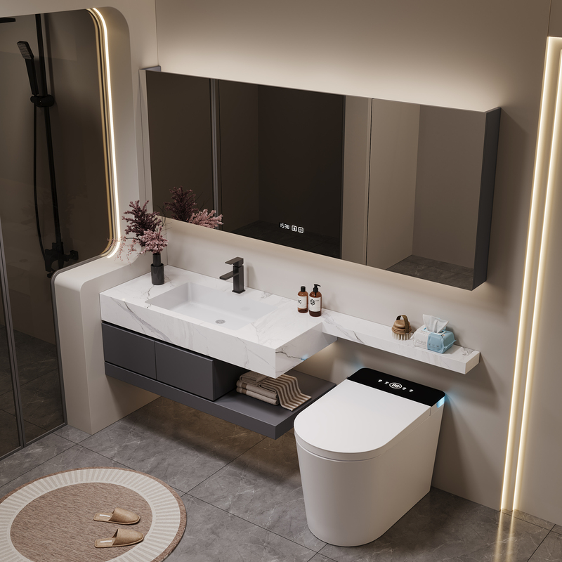 Sintered Stone Seamless Integrated Basin Hotel-Style Bathroom Cabinet Combination Toilet Washbasin Extension Board Sintered Stone Seamless Integrated Basin Hotel-Style Bathroom Cabinet Combination Toilet Washbasin Extension Board