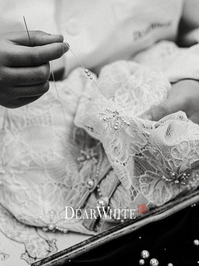 亲爱的白原创《鸣泉》新中式白色旗袍婚纱蕾丝连衣裙订婚礼服女