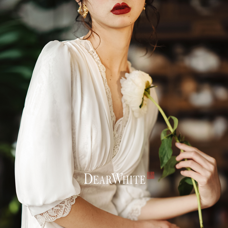 Dearwhite Original Design of the Satin French-Style Light Wedding Dress, White Engagement Dress Dearwhite Original Design of the Satin French-Style Light Wedding Dress, White Engagement Dress