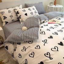 Light extravagance in modern cotton bed four-piece 100 cotton Nordic bed sheets three-piece quilt cover bed hat New