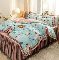 Korean princess style bed skirt four-piece girl heart hipster quilt cover bed three-piece bedding 2021 New Tide