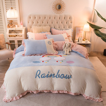 Girl wind milk velvet four-piece thick coral velvet quilt cover double-sided velvet flannel sheets cartoon autumn and winter bedding