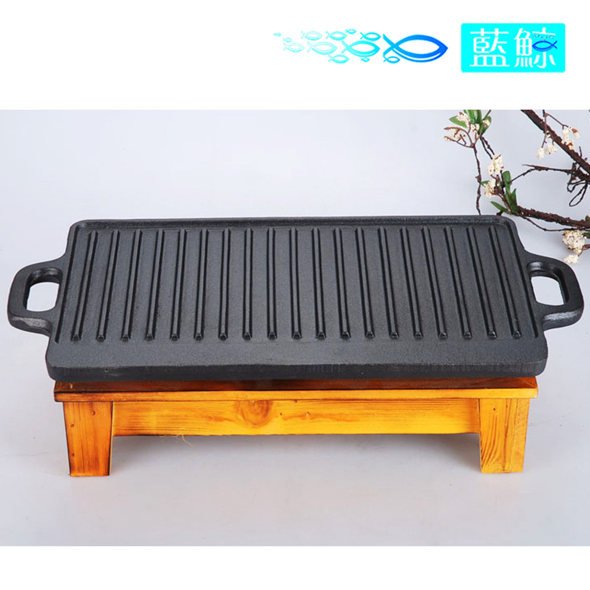 Blue whale thickened Korean oil leakage rectangular double-sided cast iron baking tray iron plate burning wave solid alcohol oven barbecue oven