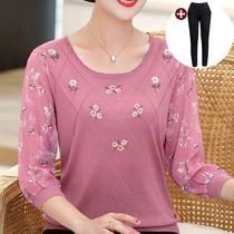 Middle-aged woman spring and summer shirt mother foreign style noble age reduction suit 40-year-old 50 belly-covering base shirt top spring and autumn clothes