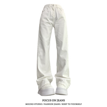 Jeans bootcut ສີຂາວຂອງອາເມລິກາ retro ສໍາລັບແມ່ຍິງ, ແບບພາກຮຽນ spring ແລະດູໃບໄມ້ລົ່ນ, ແອວສູງ, ວ່າງ, ສະບາຍ, drapey, ກາງຖະຫນົນສູງ, ກາງເກງຊື່ແຄບ