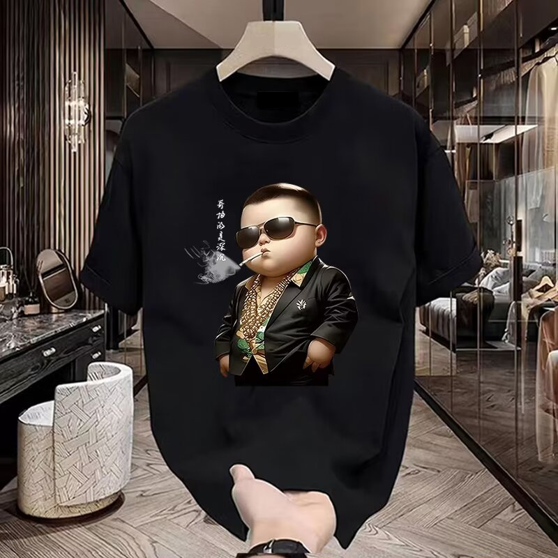 Trendy Brand Handsome Pure Cotton Short-Sleeved T-Shirt for Men, New Summer Creative Printed T-Shirt, Casual Versatile Top ins