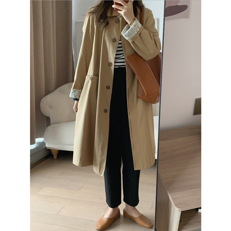 Windcoat jacket woman 2022 Spring autumn new large coat with long version of small chic spring style Korean wind advanced texture