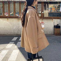 Gross jacket womens 2021 new autumn and winter small sub horns buttoned Hepburn the length of the long section of the coat in the coat