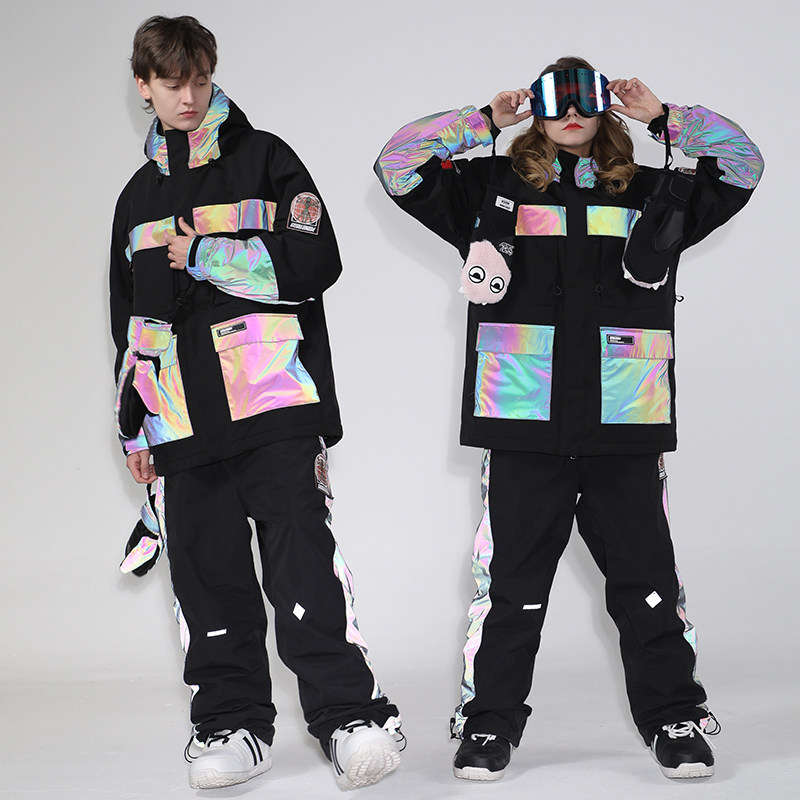 Smaining ski suit suit men and women reflective night vision snowsuit snowpants winter waterproof double board Veneer Ski pants