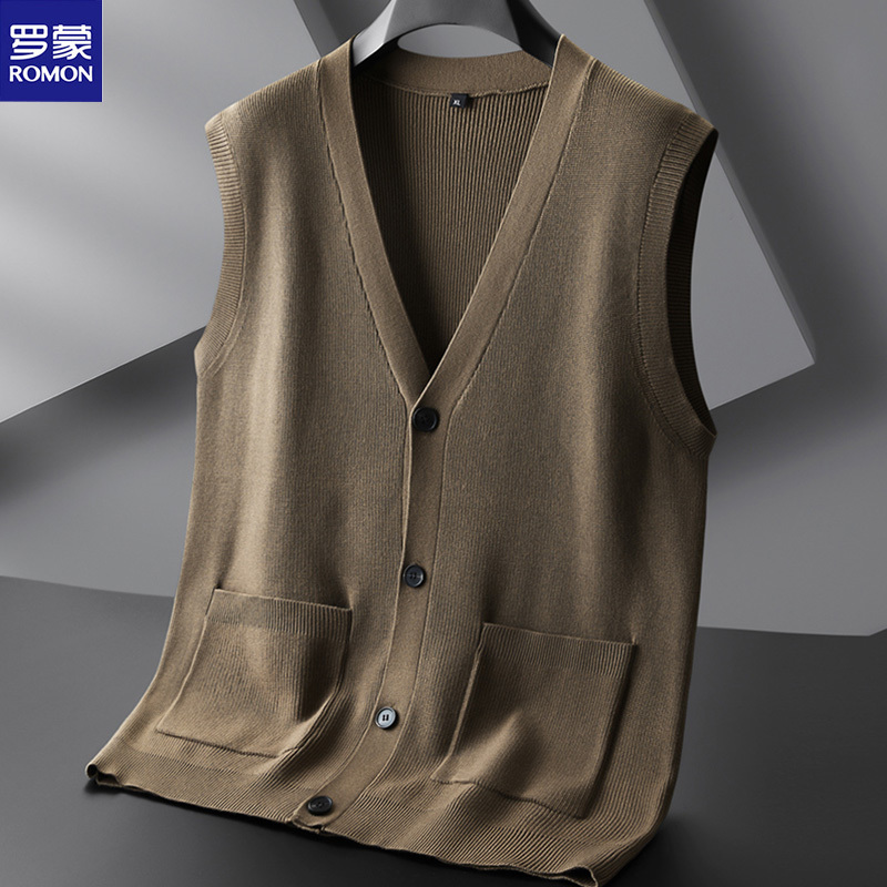 Romon Spring and Autumn Thin Knit Vest for Men, Plus Size, for Overweight Dads, Middle-Aged Men, and Big Guys
