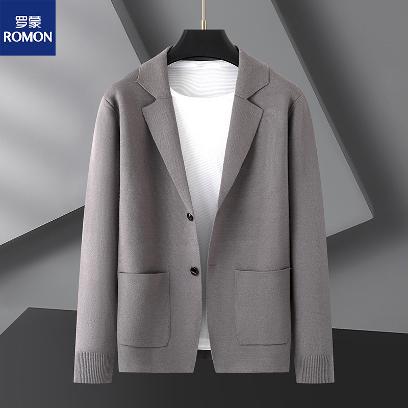 Luo Meng Autum Large Size Knitted Cardigan Jacket for Fat Men Plus Fat Plus Size Casual Small Suit Top Suit Sweater