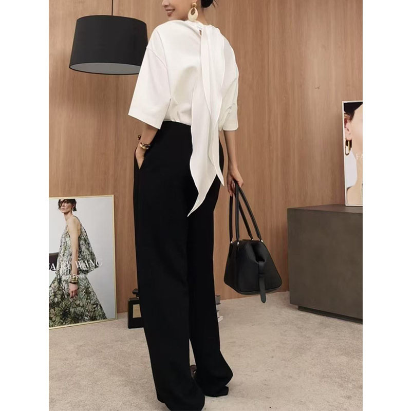 Wang High-Weight Plain Cotton Knit Spliced 100% Mulberry Silk Scarf Fashion T-Shirt