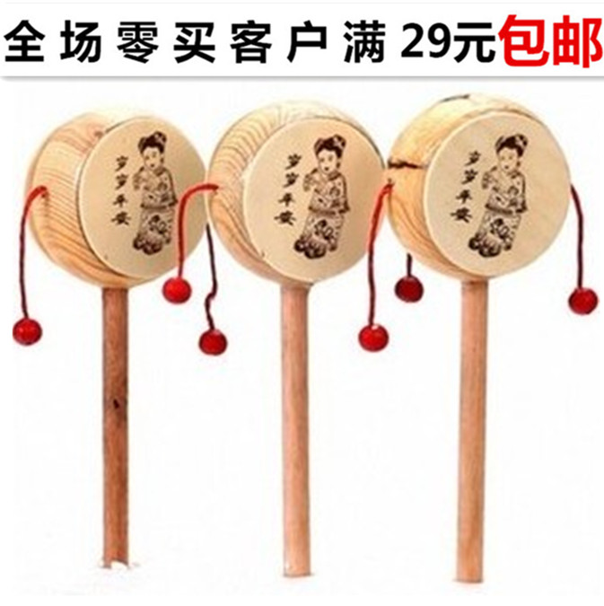 Children Cartoon Wooden Wooden Baby Toy Dial Wave Drum Traditional Toy Dial Wave Drum Wood Wave Drum Toy