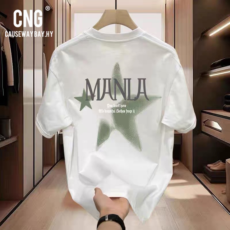 Hong Kong Trendy American-Style Short-Sleeve T-Shirt for Men, Summer Casual Versatile ins Style Loose Round Neck Heavyweight Pure Cotton Half-Sleeve