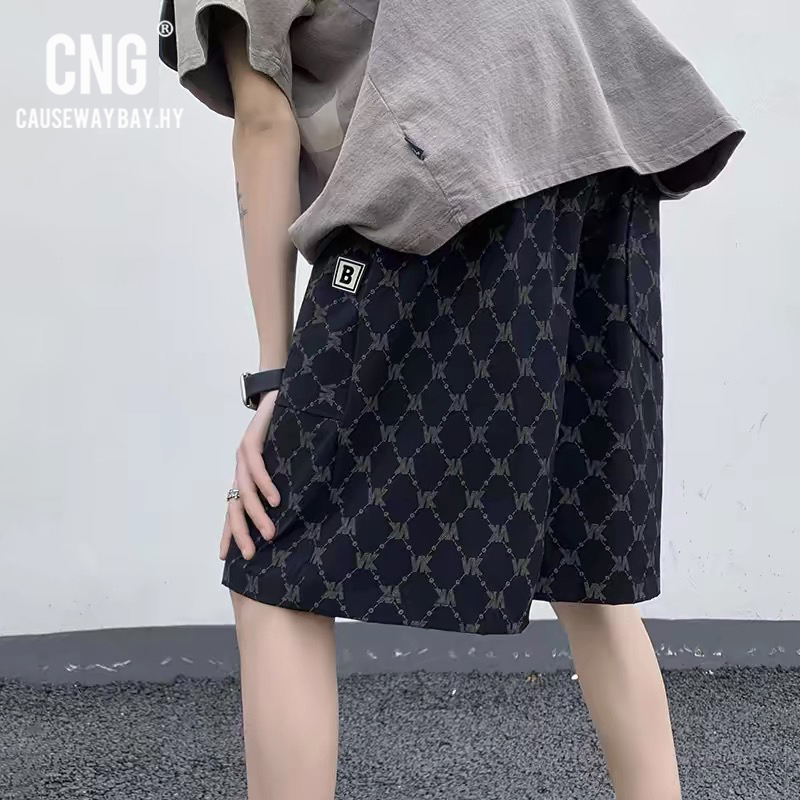 Hong Kong Trendy Brand All-Over Plaid Casual Shorts for Men, American Style, Trendy, Summer Versatile, Quick-Drying, Loose, Large Size, Five-Point Shorts