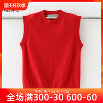 Childrens red sweater girl 20 autumn and winter new boy vest 100% pure cashmere sweater