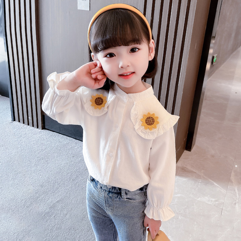 Girl Fried Street Shirt Children Spring Autumn Shirt 2022 New Korean Version Sunflower Trendy Long Sleeve Foreign Pie Dolls
