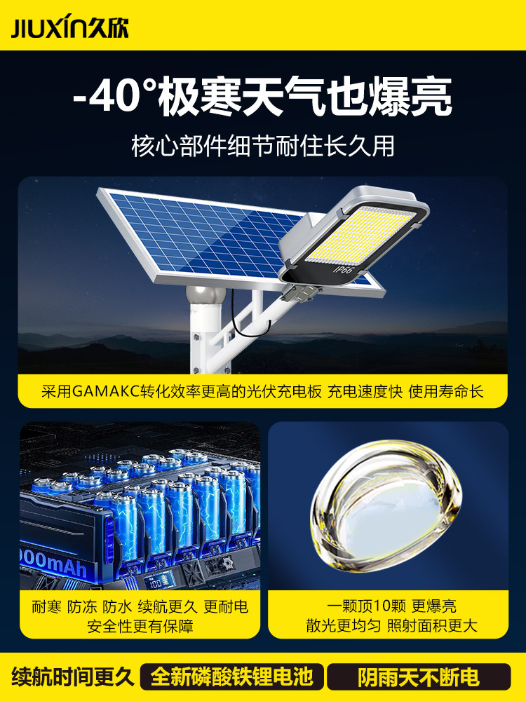 Solar Outdoor Lights 2025 New Model Garden Lights Rural High-Power Street Lights Strong Light Outdoor Lights Waterproof and Lightning-Proof