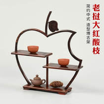 Red sour branch wood carving crafts small Bo ancient shelf ornaments vase stone teapot display rack mahogany Jade jade treasure Pavilion