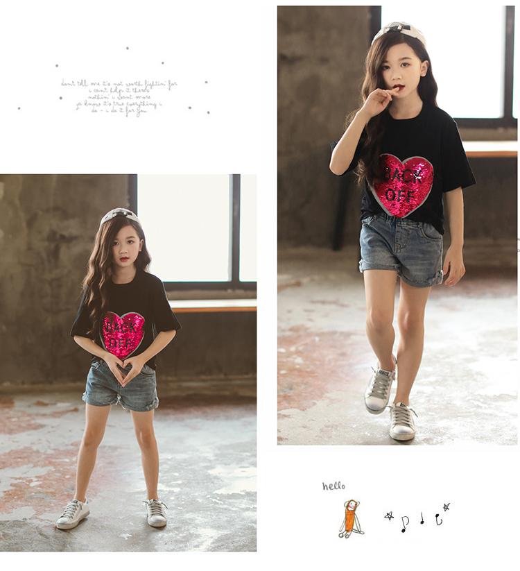 Áo thun bé gái tay ngắn 2018 hè mới Hàn Quốc phiên bản 13-15 tuổi trẻ em cotton nửa tay màu đen quần áo trẻ em cao cấp
