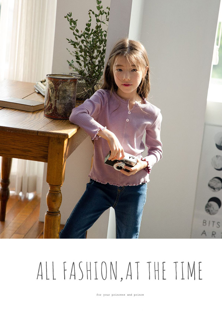 Áo sơ mi nữ mùa thu cotton dài tay trong quần áo mùa thu trẻ em lớn bên ngoài mặc áo phông mới mùa xuân 2018 quần áo bé gái