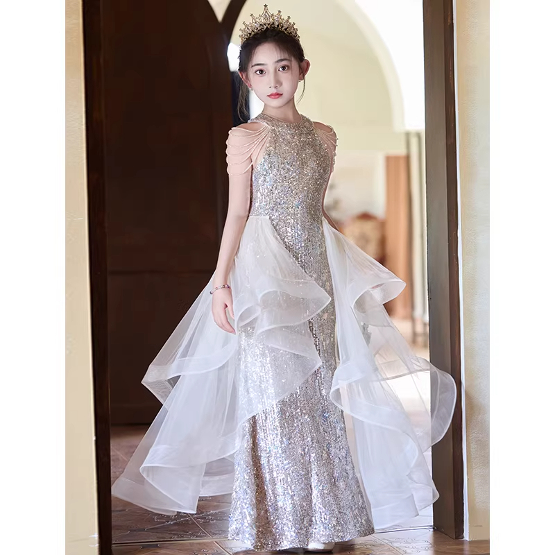 Girls' Dress, Princess Dress, Kidsren's High-End Fishtail Dress, Beautiful Embroider, Classy Host, Kidsren's Piano Performance Dress Girls' Dress, Princess Dress, Kidsren's High-End Fishtail Dress, Beautiful Embroider, Classy Host, Kidsren's Piano Performance Dress