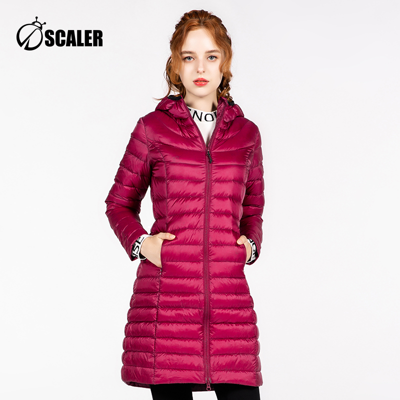 Skaler SCALER female medium and long version ultra-light fashion down jacket slim-fit spare ribs outdoor down jacket F9061421