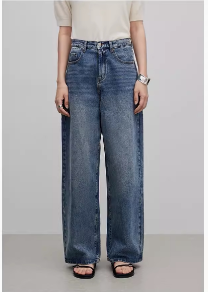 Wangzha Denim Xinjiang Long-Staple Cotton Vintage Washed Wide-Leg Jeans for Women, Versatile, Comfortable, and High-End Feel