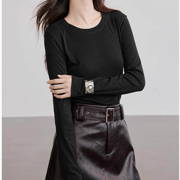 White T-Shirt, Autumn 2024 New Women's Fashion, Regular Shoulder, Round Neck, Basic Slim-Fit Versatile Stylish Top