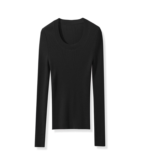 [Tec Machine Washable Wool]48-Count Yangzi Yarn U-Neck Ribbed Slim-Fit Slimming Knit Wool Base Shirt for Women