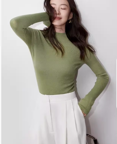 Purple Half-Turtleneck Wool Knit Base Sweater for Women, Autumn and Winter, Slim Fit Inner Sweater Top