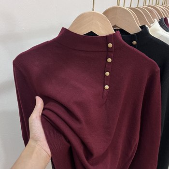 Half-Turtleneck Knitted Base Shirt 2025 New Style to Pair with Coats, Women's Button-Up Sweater, Autumn and Winter Long-Sleeve Inner Layer, Stylish Top