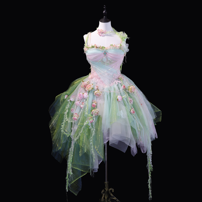 Original Handmade Pink and Green Mint Rose Spring and Summer Shimmering Irregular Tulle Skirt Set Edc Concert Performance Dress Original Handmade Pink and Green Mint Rose Spring and Summer Shimmering Irregular Tulle Skirt Set Edc Concert Performance Dress